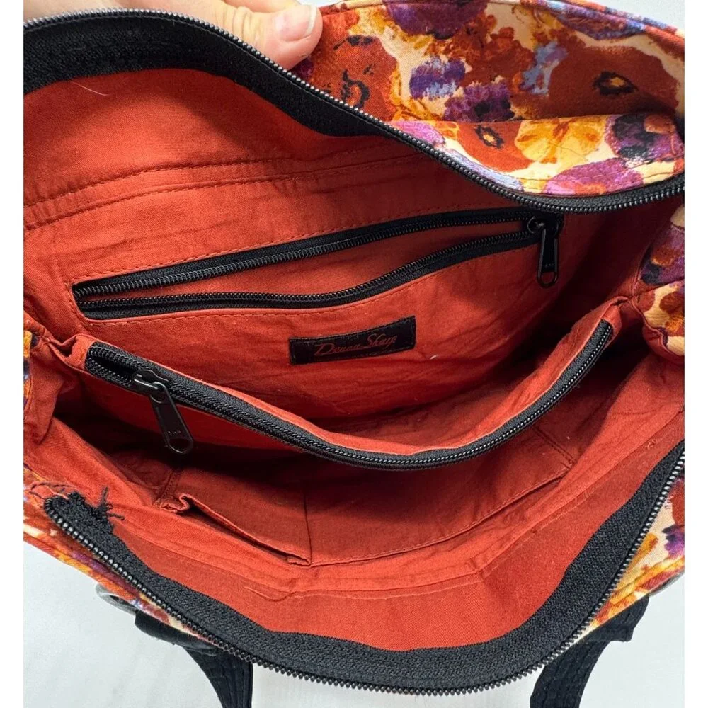 Donna Sharp Womens Shoulder Bag Red Floral Print Handbag Double Handles Travel